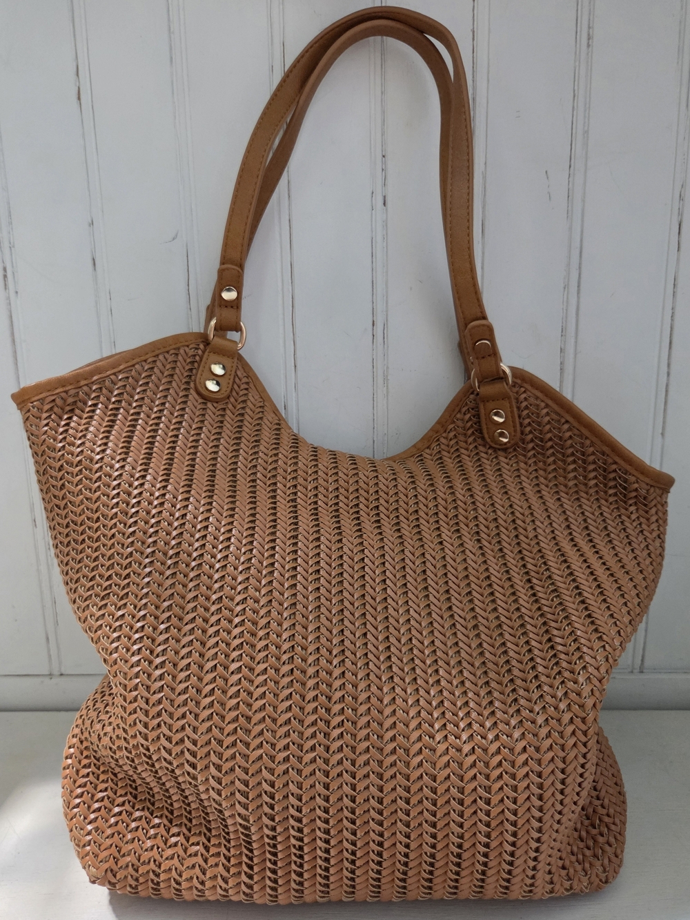 Mystique Tan Brown Woven Large Tote / Shoulder Bag